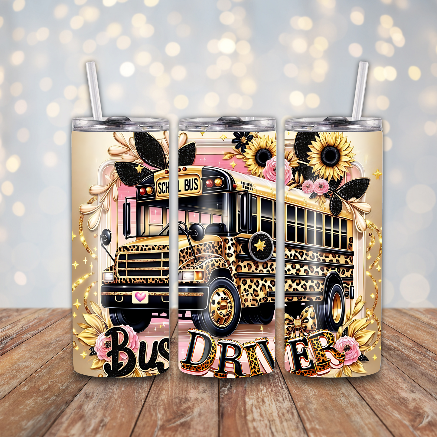 School Bus Driver Leopard Sublimation Transfers