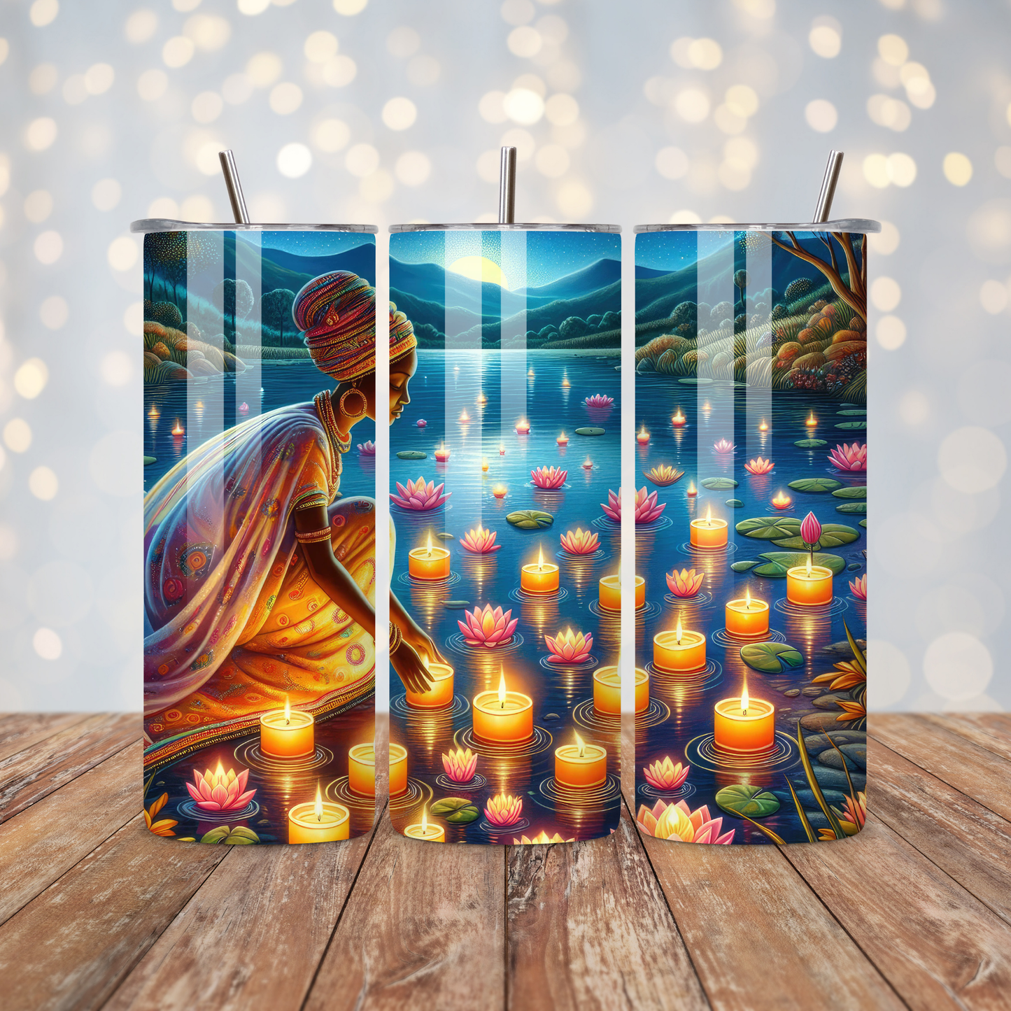 African Woman Lotus Flowers Sublimation Transfer