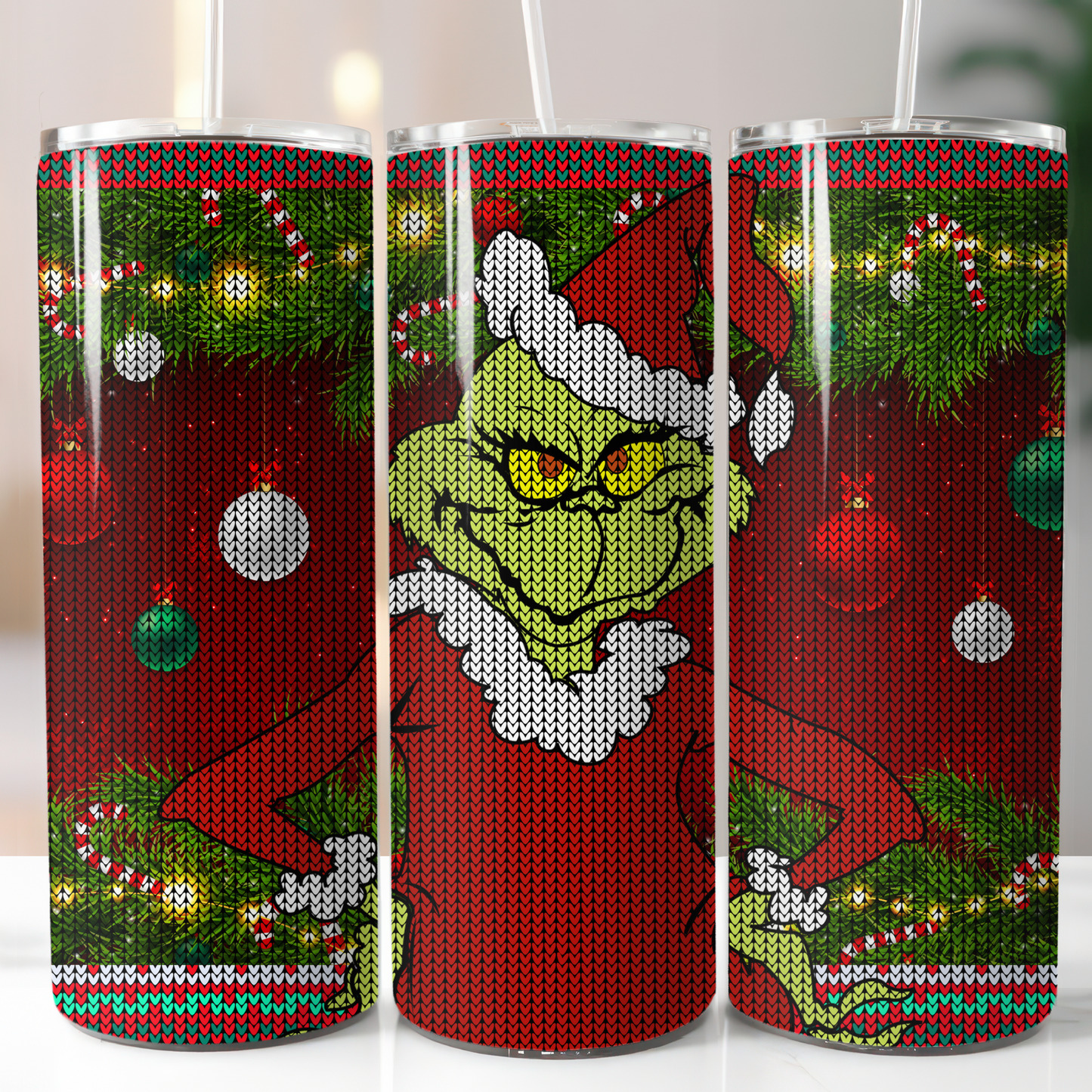 Knitted Christmas Grinch Sublimation, Ready to Print, Ready To Press, Print Out Transfer, 20 oz, Skinny Tumbler Transfer, NOT A DIGITAL