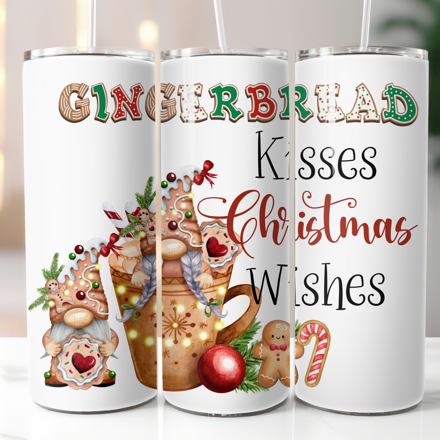 Gingerbread Kisses, Sublimation, Ready To Press, Print Out Transfer, 20 oz, Skinny Tumbler Transfer, NOT A DIGITAL