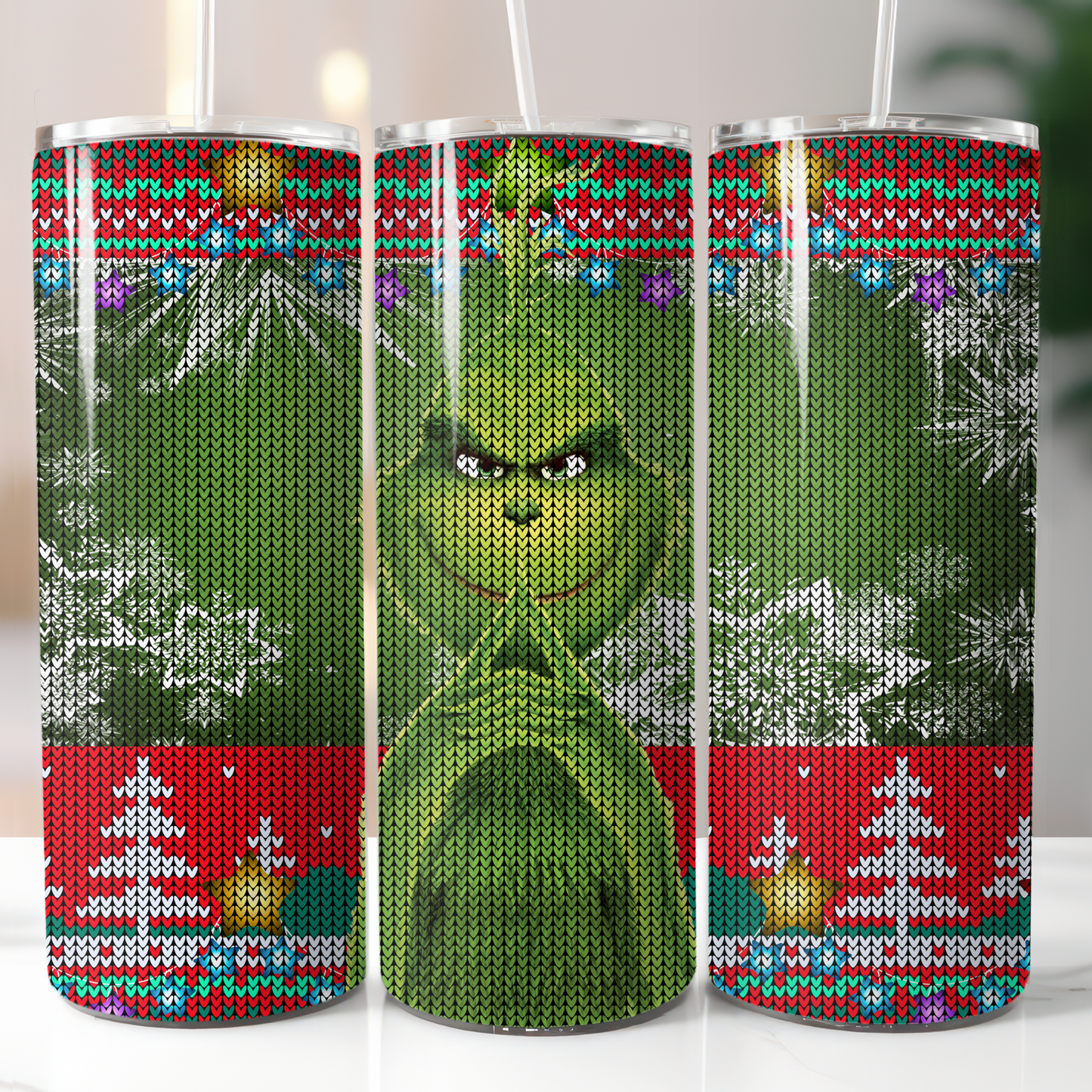 Knitted Christmas Grinch Sublimation, Ready to Print, Ready To Press, Print Out Transfer, 20 oz, Skinny Tumbler Transfer, NOT A DIGITAL