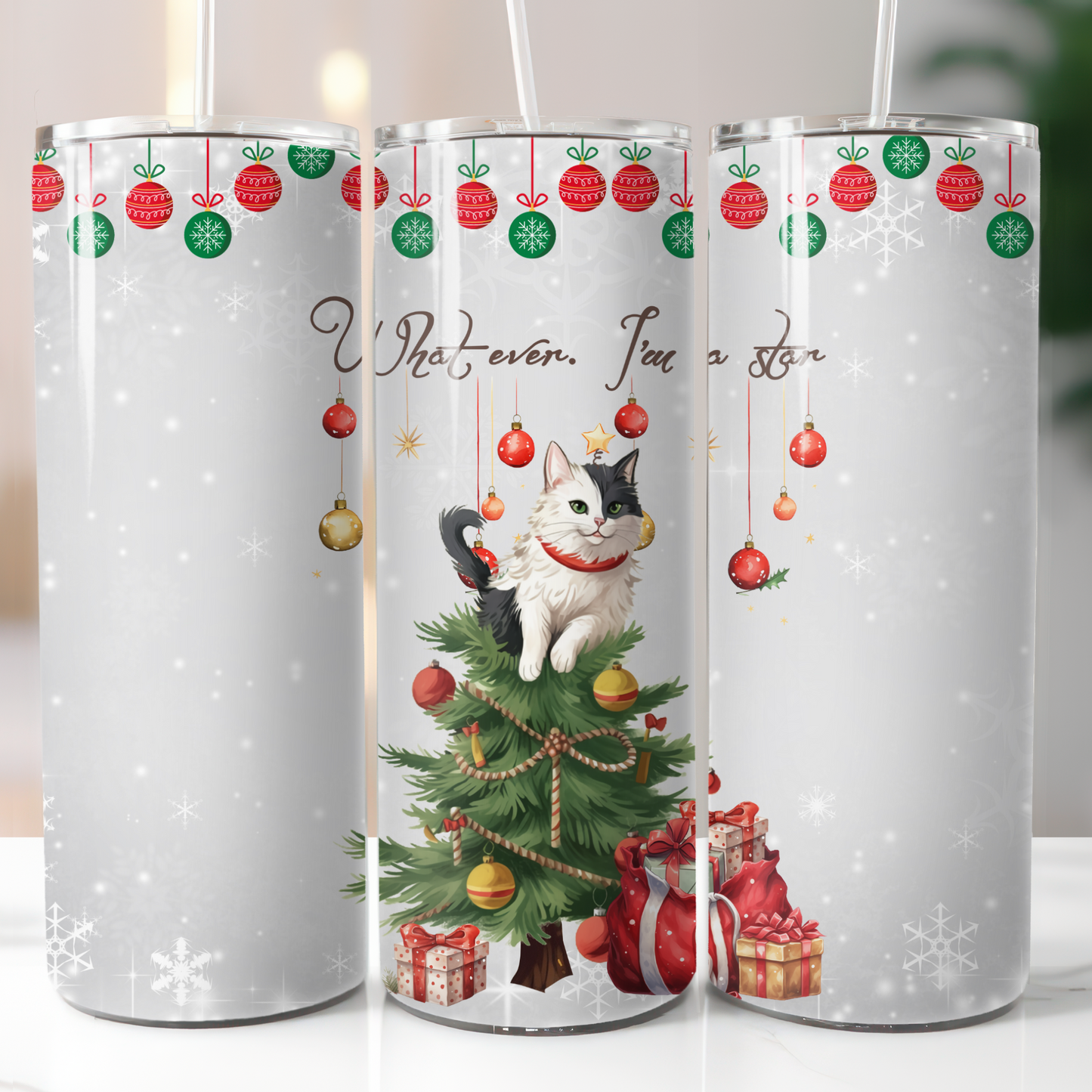 Christmas Cats, Sublimation, Ready To Press, Print Out Transfer, 20 oz, Skinny Tumbler Transfer, NOT A DIGITAL