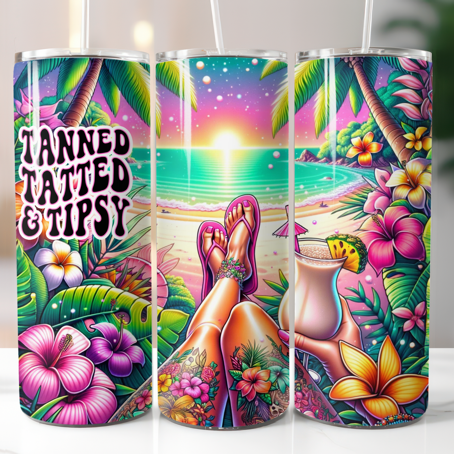 Tanned and Tipsy, Sublimation Transfer