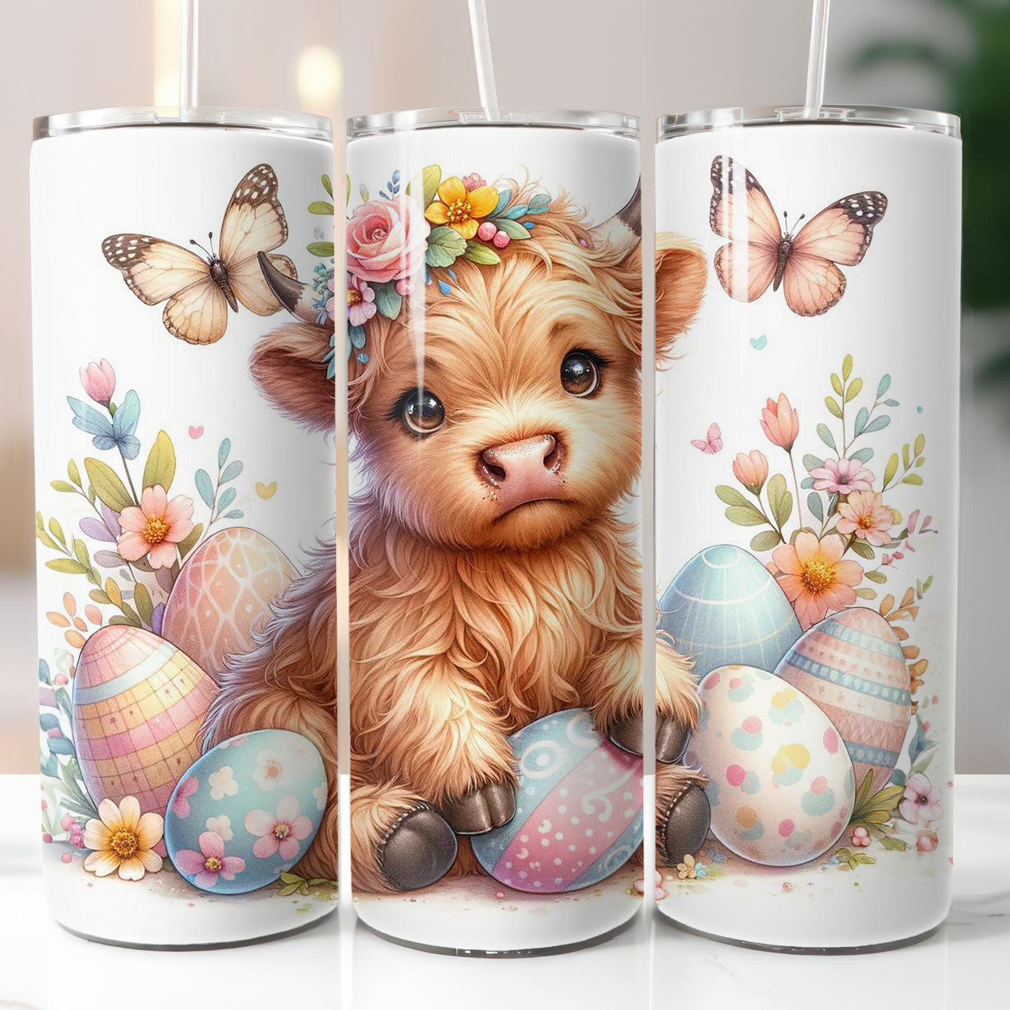 Easter Highland Cow, Sublimation Transfer