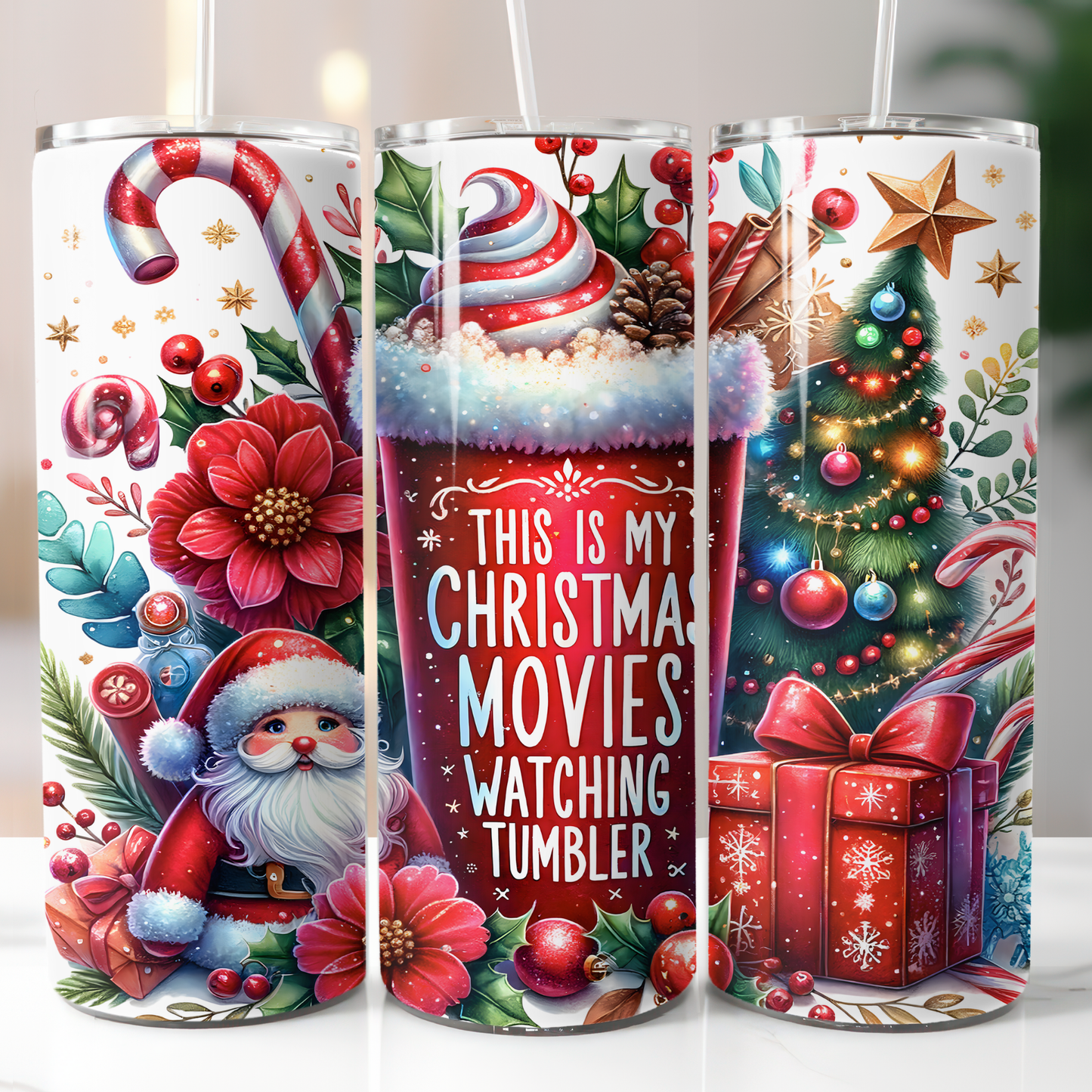 Christmas Movies Watching Tumbler, Sublimation Prints