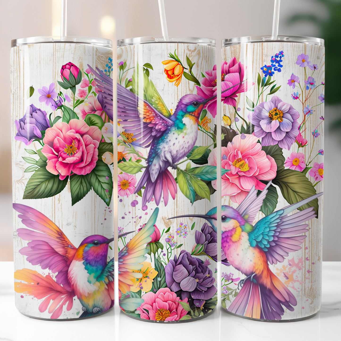 Multicolored Hummingbirds Flowers, Sublimation Transfer