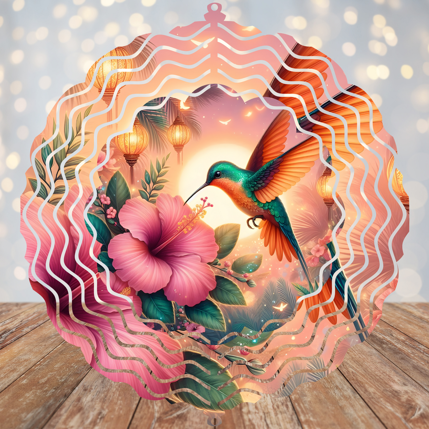 Green and Orange Hummingbird Wind Spinner Sublimation Transfer