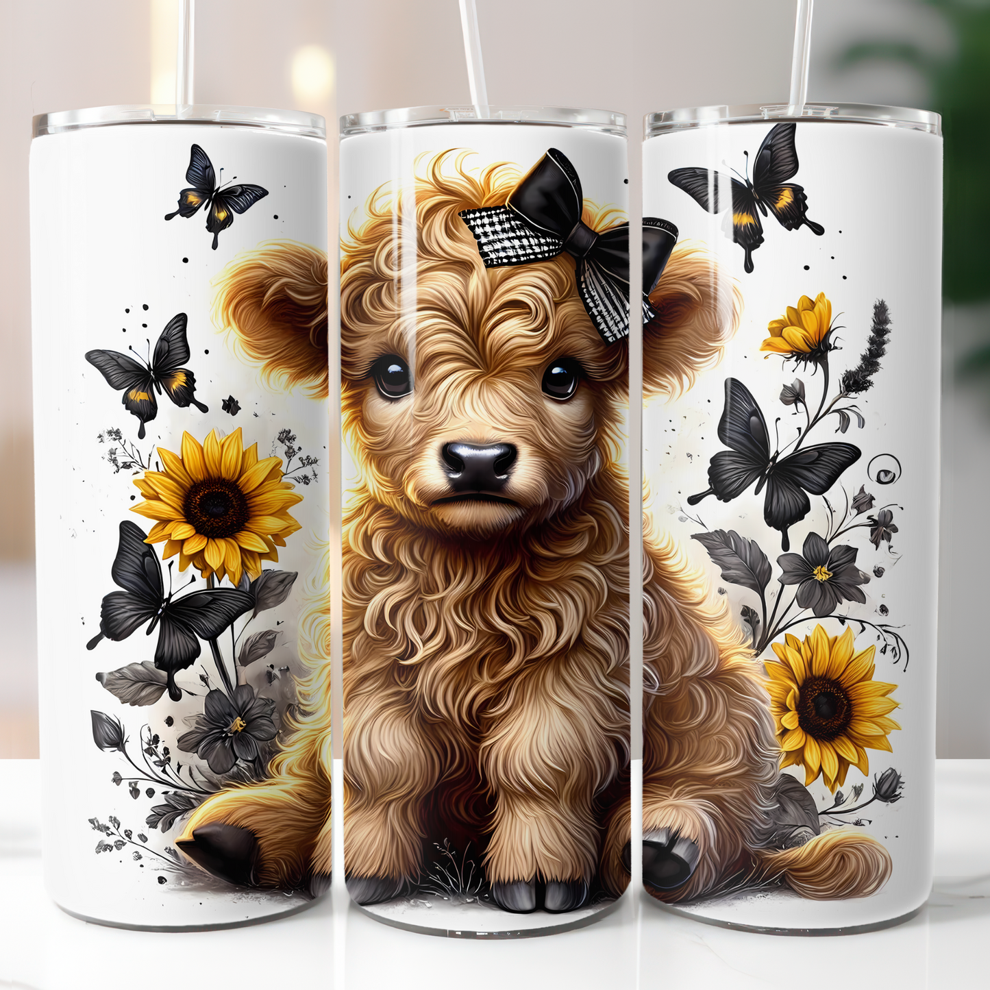 Baby Highland Cow Sunflower Sublimation Transfer