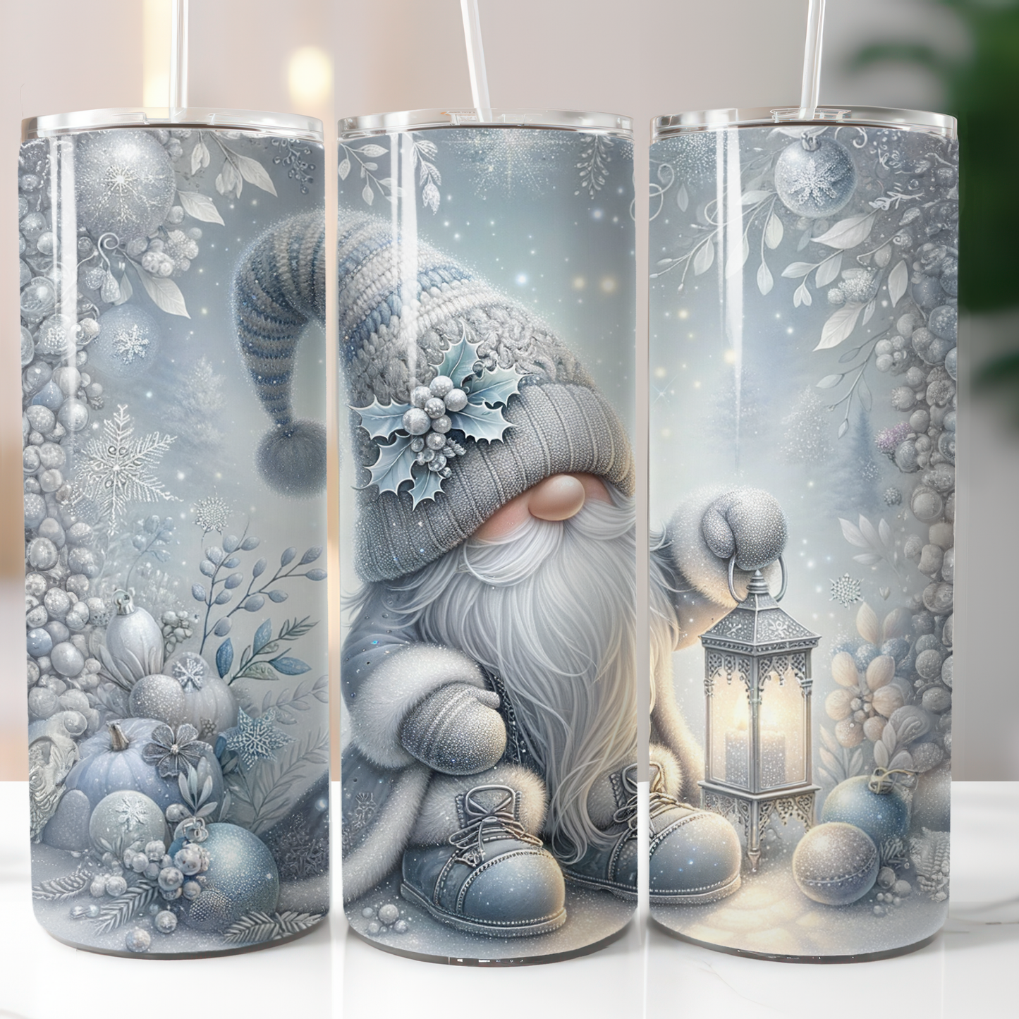 Silver Christmas Gnome with Lantern
