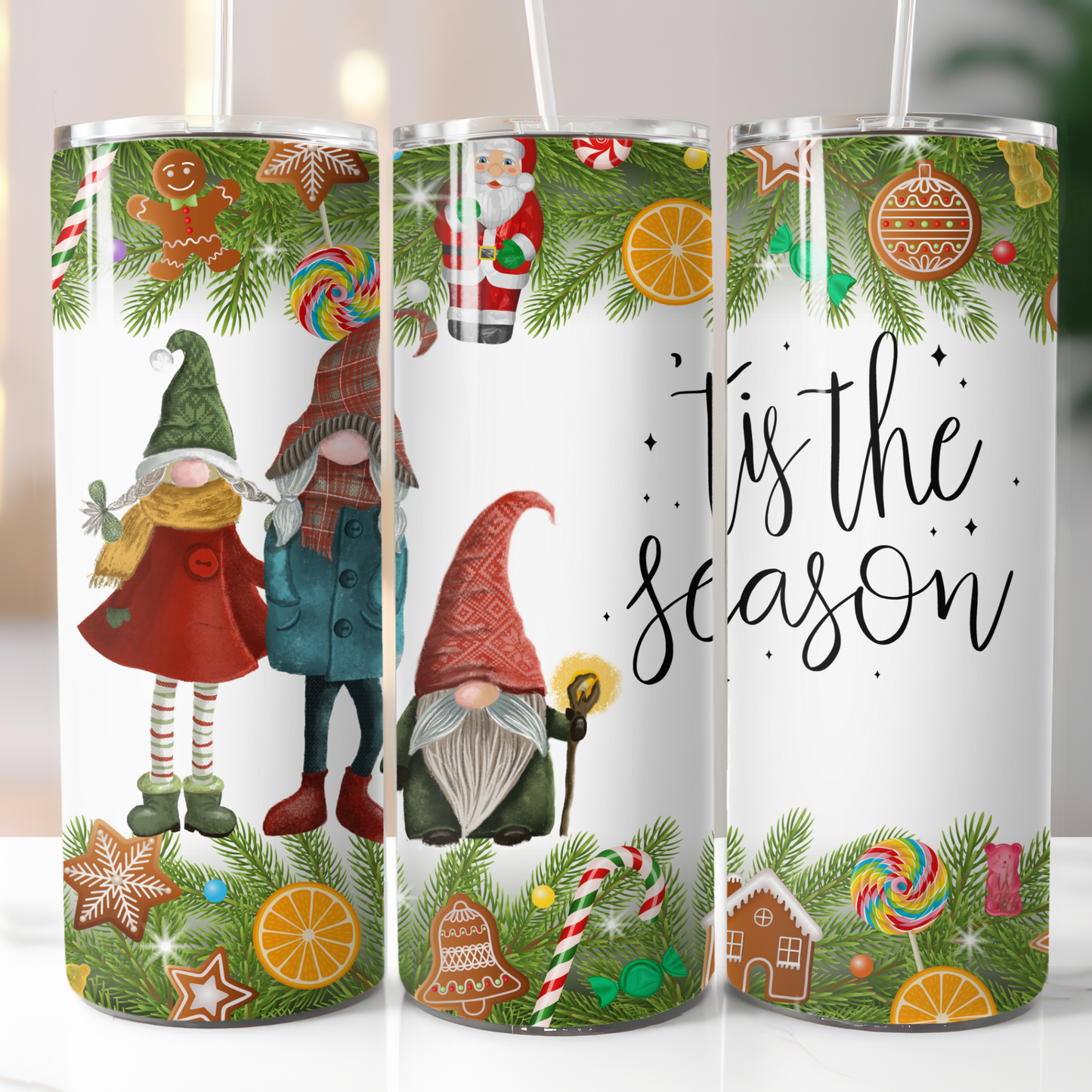 Tis the Season Gnomes, Sublimation, Ready To Press, Print Out Transfer, 20 oz, Skinny Tumbler Transfer, NOT A DIGITAL