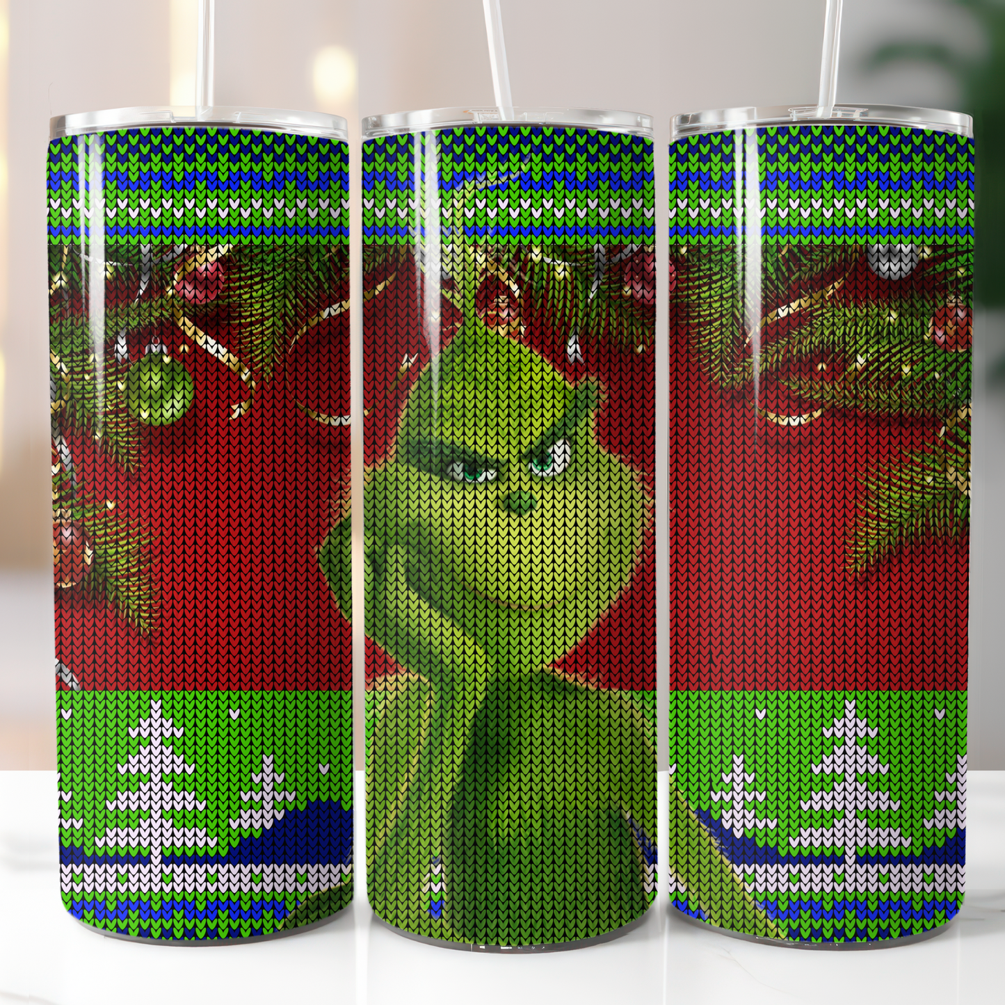 Knitted Christmas Grinch Sublimation, Ready to Print, Ready To Press, Print Out Transfer, 20 oz, Skinny Tumbler Transfer, NOT A DIGITAL