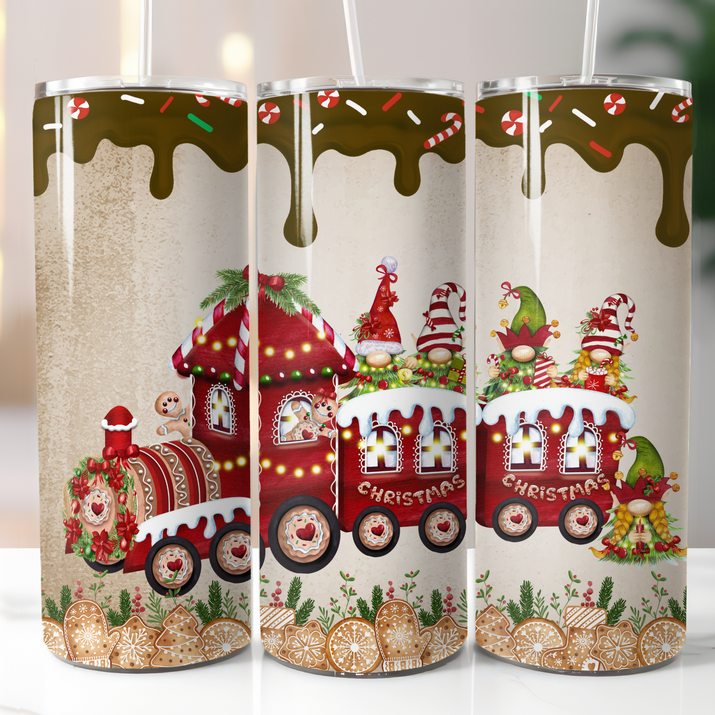 Christmas Gnomes Train, Sublimation, Ready To Press, Print Out Transfer, 20 oz, Skinny Tumbler Transfer, NOT A DIGITAL