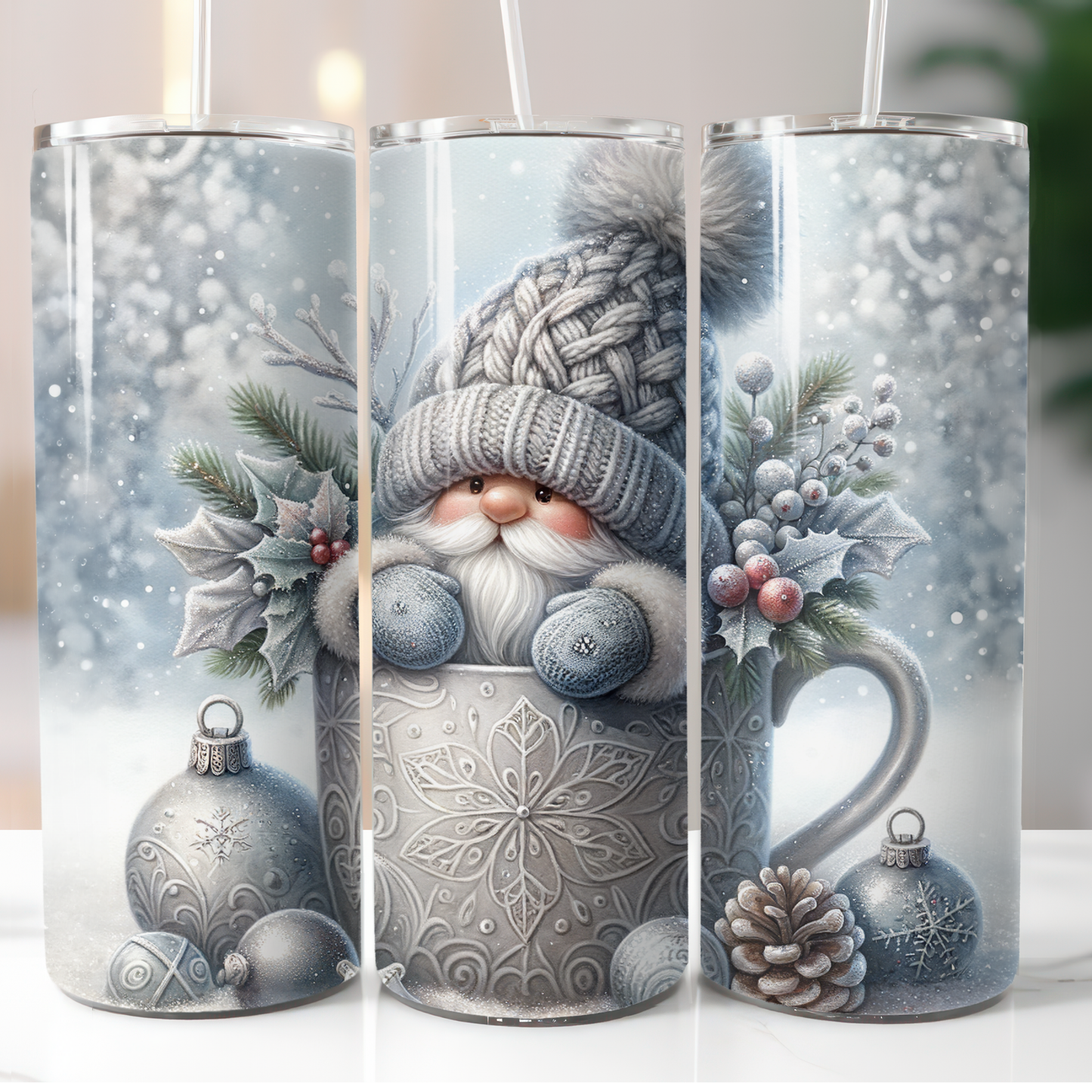 Silver Christmas Gnome in Mug