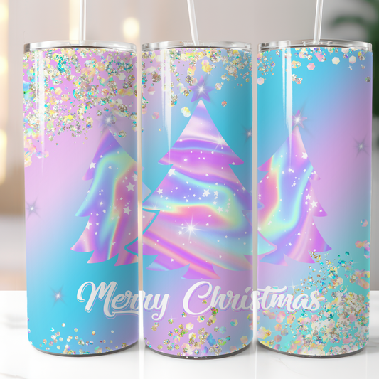 Holographic Christmas Tree, Sublimation, Ready to Print, Ready To Press, Print Out Transfer, 20 oz, Skinny Tumbler Transfer, NOT A DIGITAL