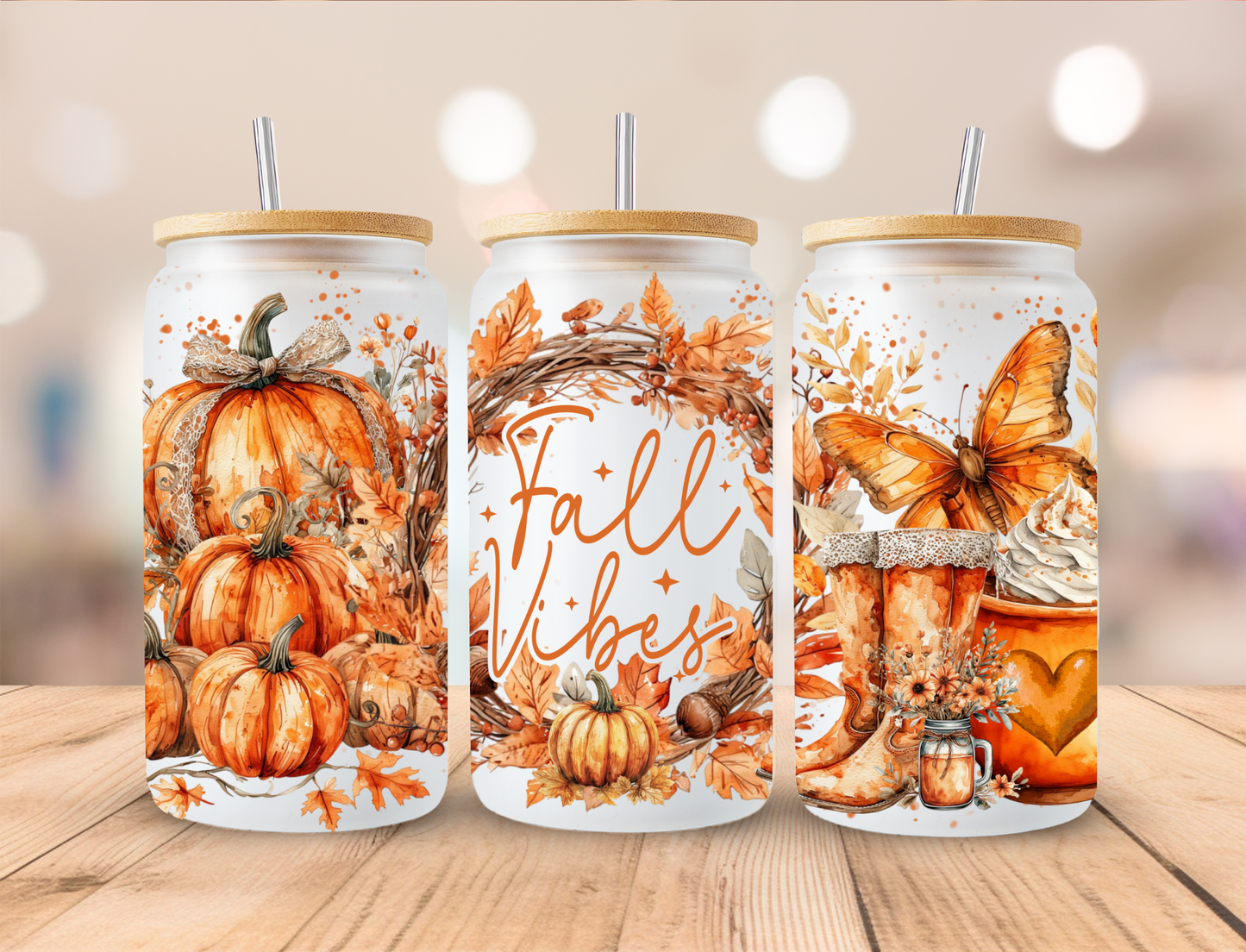 Fall Vibes Orange Pumpkins Libbey Glass Transfer