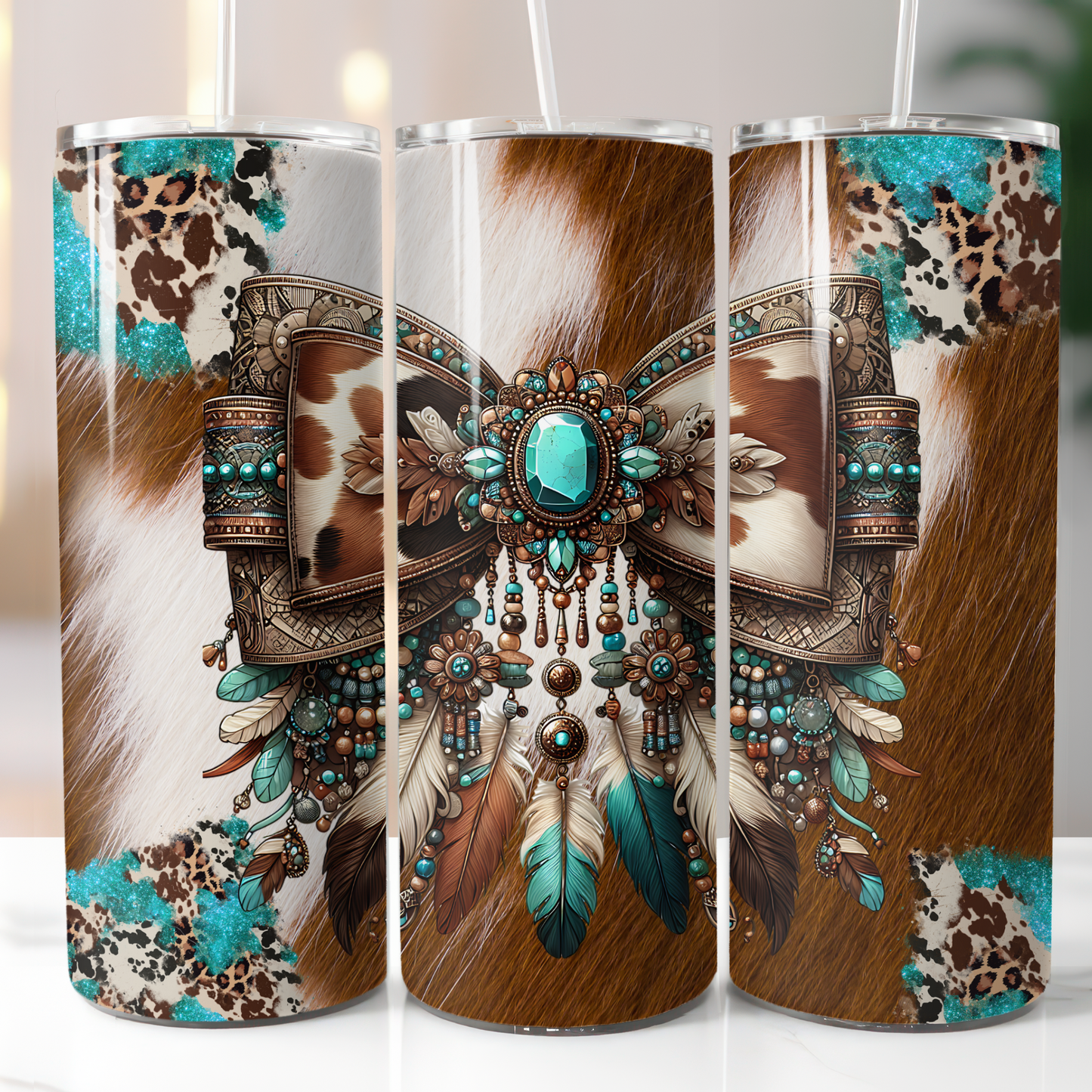 Turquoise Cow Bow Sublimation Transfers