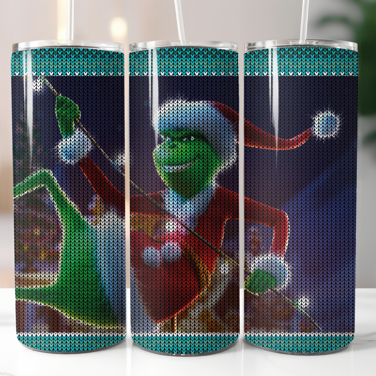 Knitted Christmas Grinch Sublimation, Ready to Print, Ready To Press, Print Out Transfer, 20 oz, Skinny Tumbler Transfer, NOT A DIGITAL