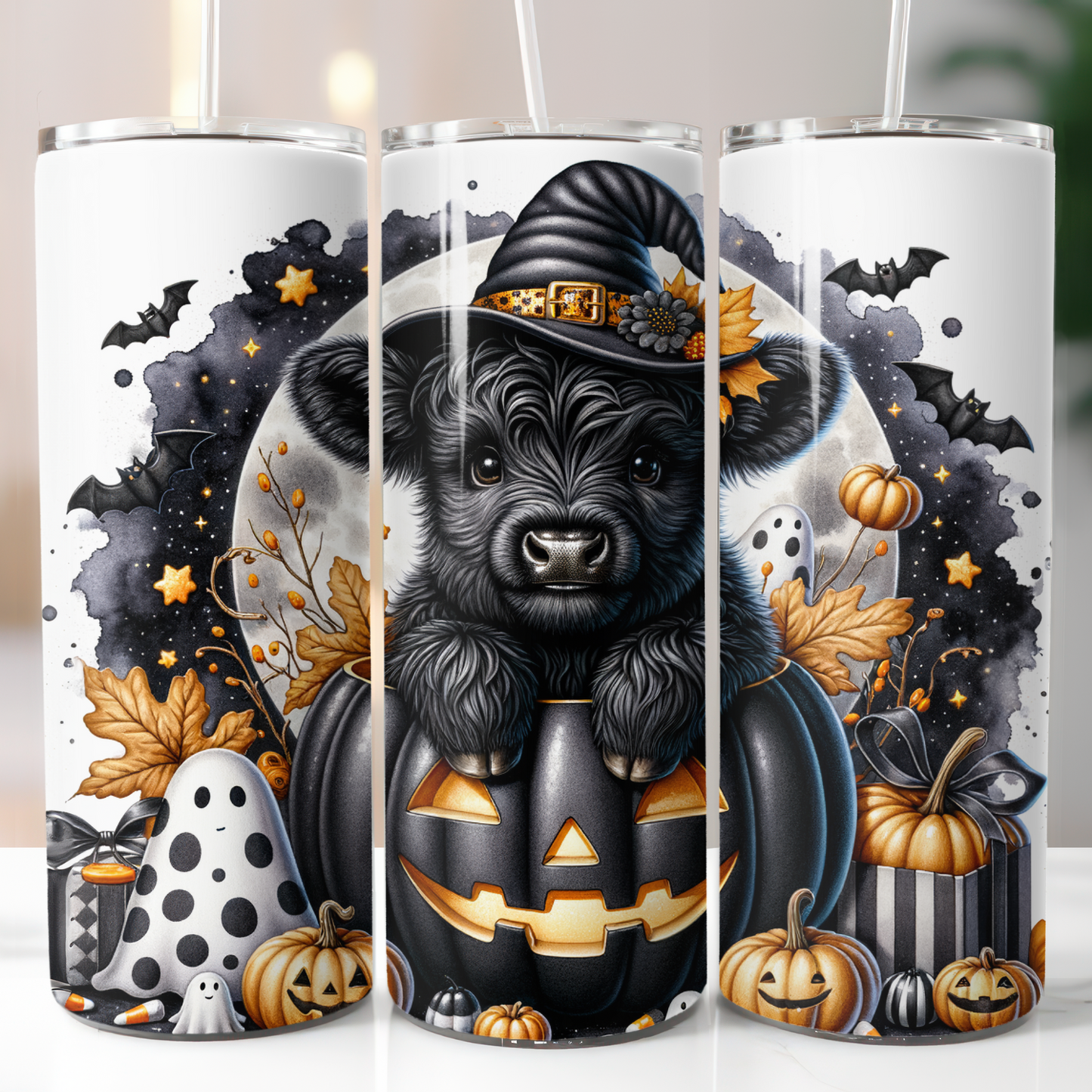 Halloween Highland Cow Black Pumpkin, Sublimation Prints