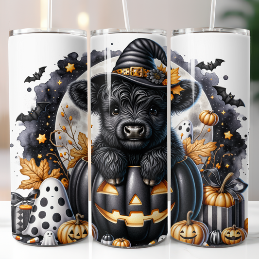 Halloween Highland Cow Black Pumpkin, Sublimation Prints
