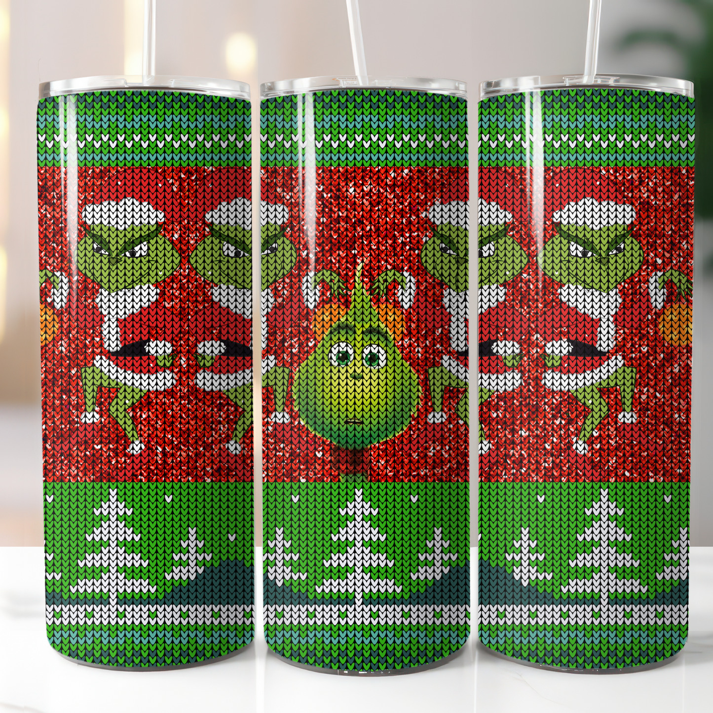 Knitted Christmas Grinch Sublimation, Ready to Print, Ready To Press, Print Out Transfer, 20 oz, Skinny Tumbler Transfer, NOT A DIGITAL