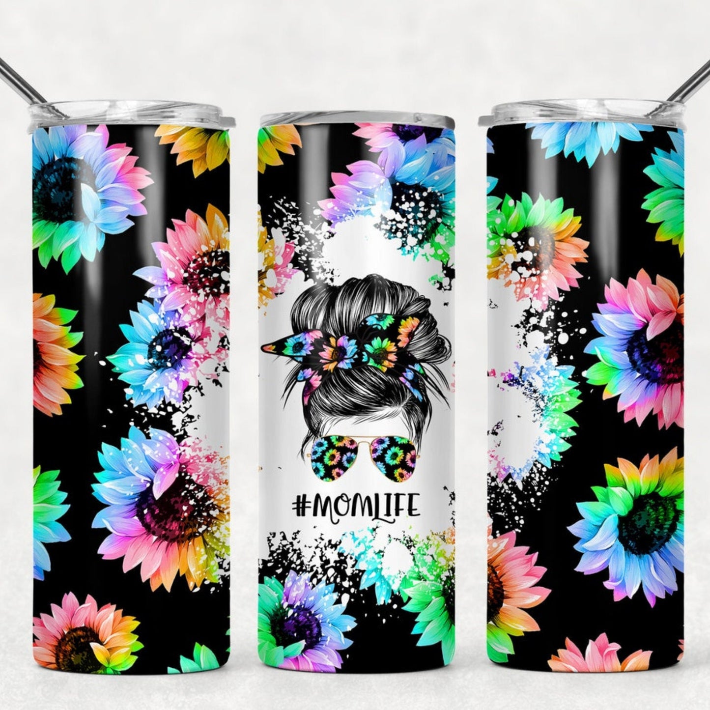 Rainbow, Mom Life, Mom Bun, Seamless Designs, Sublimation, Ready To Press, Print Out Transfer, 20 oz, Skinny Tumbler Transfer, NOT A DIGITAL