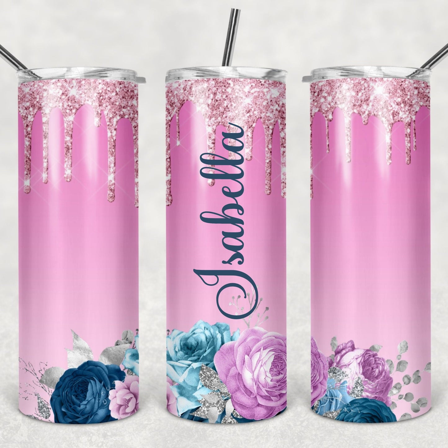 Pink, Glitter, Flower Sublimation, Ready to Print, Ready To Press, Print Out Transfer, 20 oz, Skinny Tumbler Transfer, NOT A DIGITAL