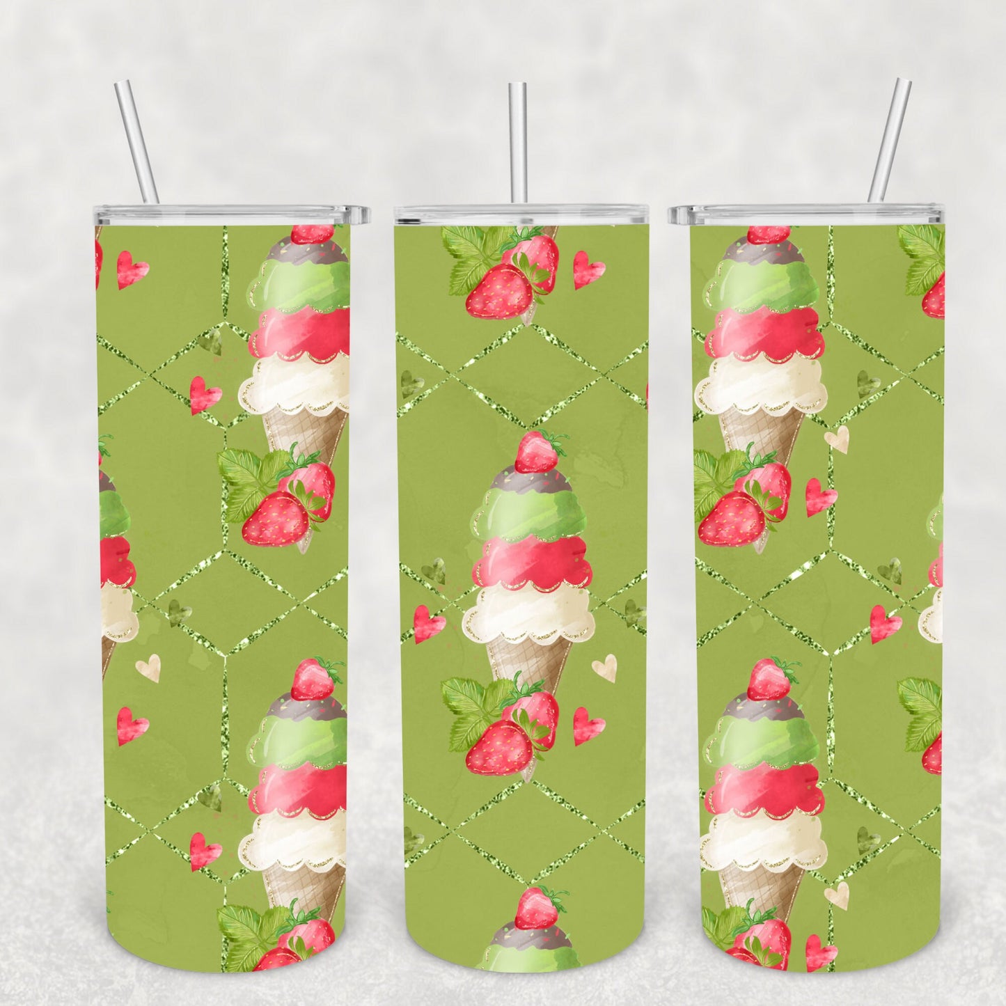 Strawberry Ice cream, Sublimation, Ready To Press, Print Out Transfer, 20 oz, Skinny Tumbler Transfer, NOT A DIGITAL