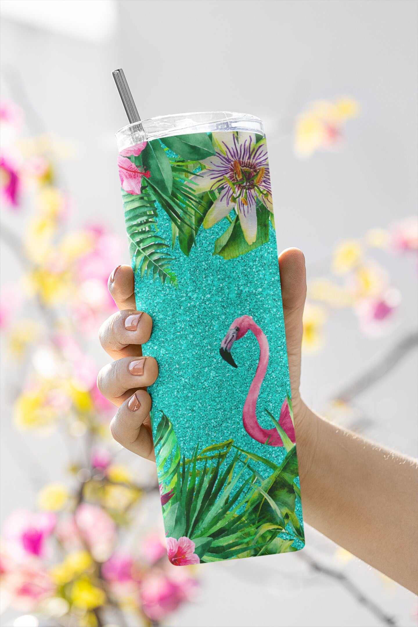 Tropical Flamingos, Sublimation, Ready To Press, Print Out Transfer, 20 oz, Skinny Tumbler Transfer, NOT A DIGITAL