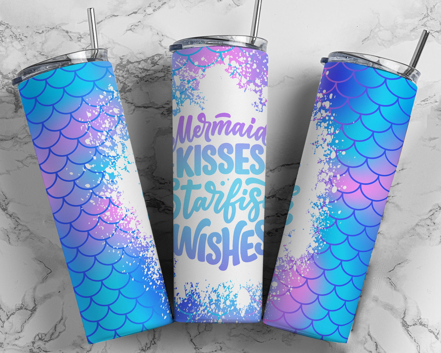 Mermaid Kisses, Sublimation, Ready To Press, Print Out Transfer, 20 oz, Skinny Tumbler Transfer, NOT A DIGITAL