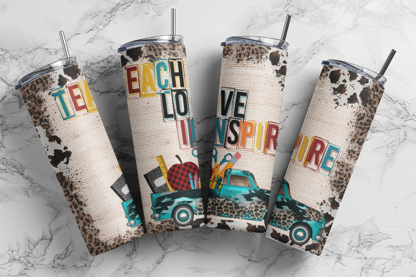 Teach, Love, Inspire, Sublimation Ready to Print Ready To Press, Print Out Transfer, 20 oz, Skinny Tumbler Transfer, NOT A DIGITAL