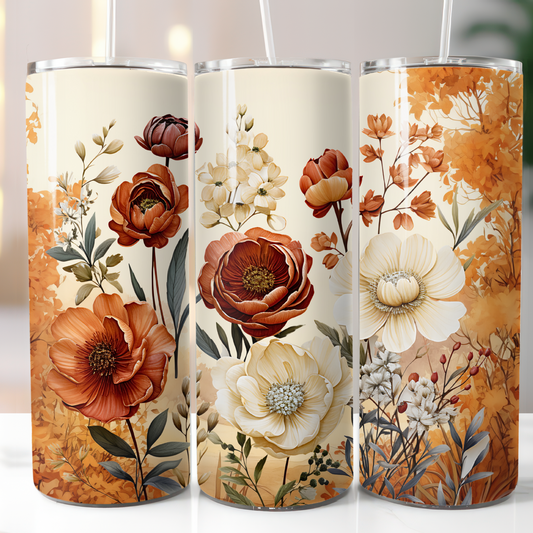 Fall Flowers Orange, Sublimation, Ready To Press, Print Out Transfer, 20 oz, Skinny Tumbler Transfer, NOT A DIGITAL