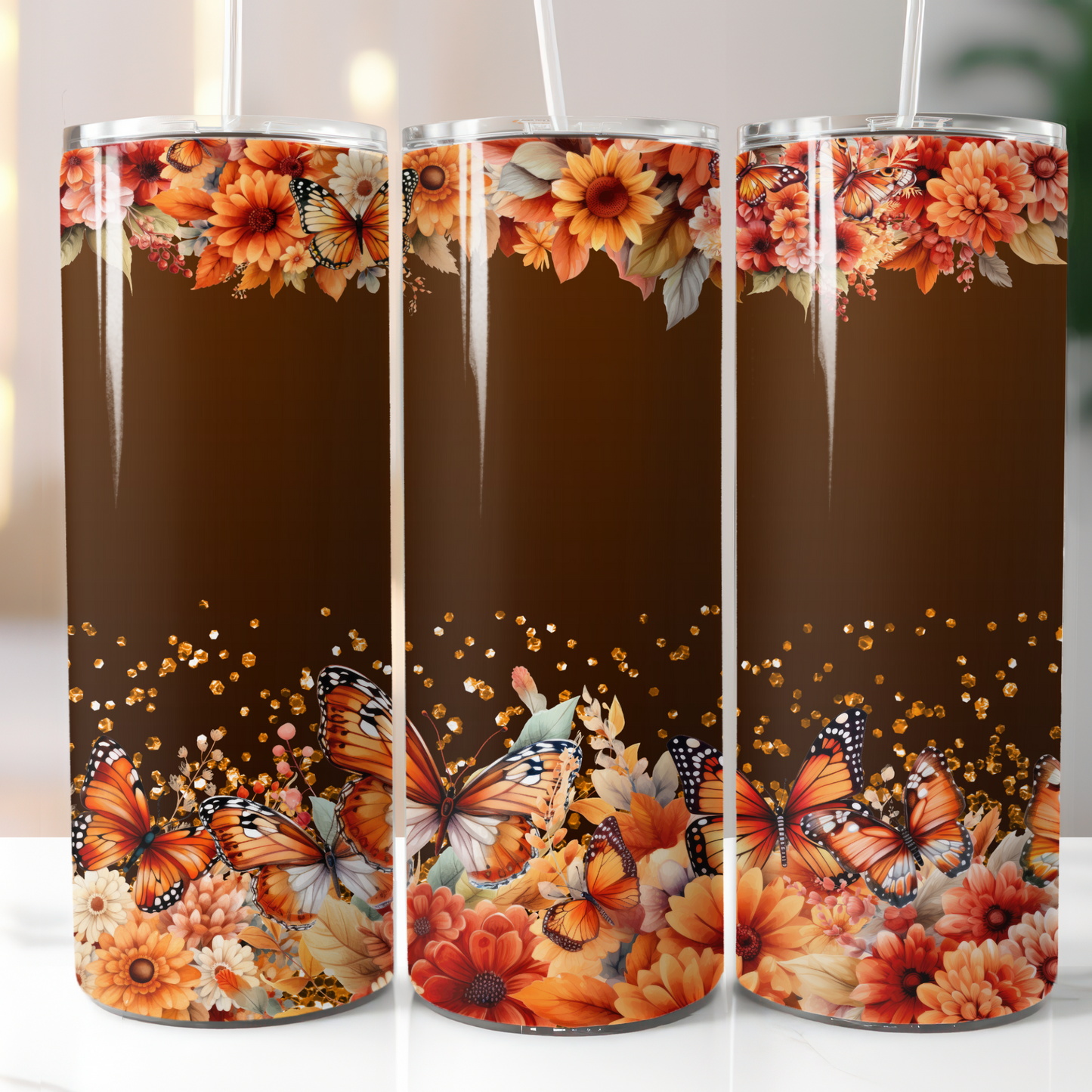 Fall Glitter Flowers, Sublimation, Ready to Print, Ready To Press, Print Out Transfer, 20 oz, Skinny Tumbler Transfer, NOT A DIGITAL