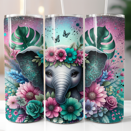 Floral Glitter Elephant, Sublimation Transfer