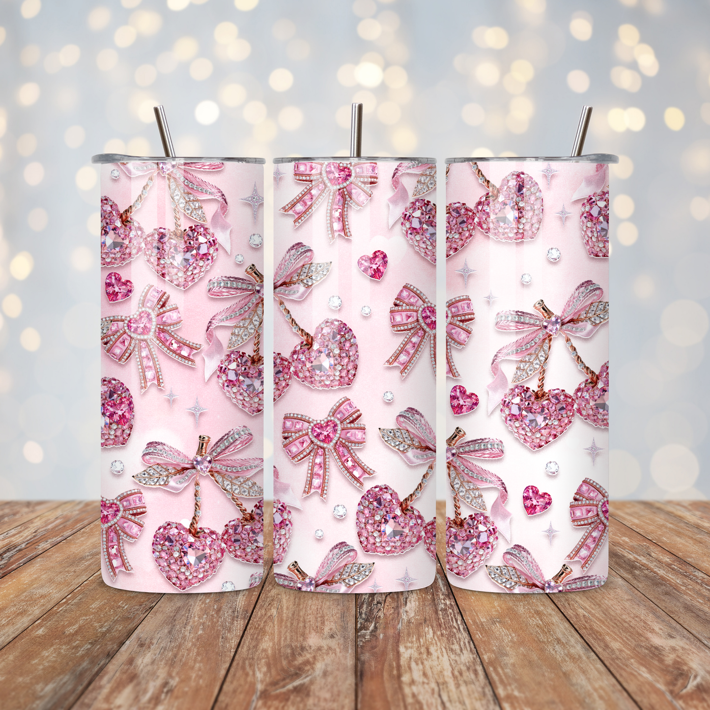 Light Pink Rhinestone Cherry Bow  Sublimation Transfer