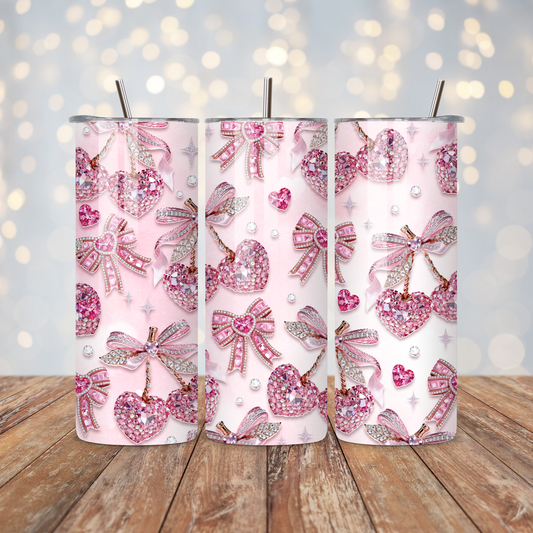 Light Pink Rhinestone Cherry Bow  Sublimation Transfer