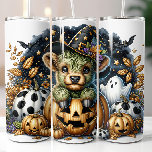 Halloween Green Highland Cow Pumpkin, Sublimation Prints