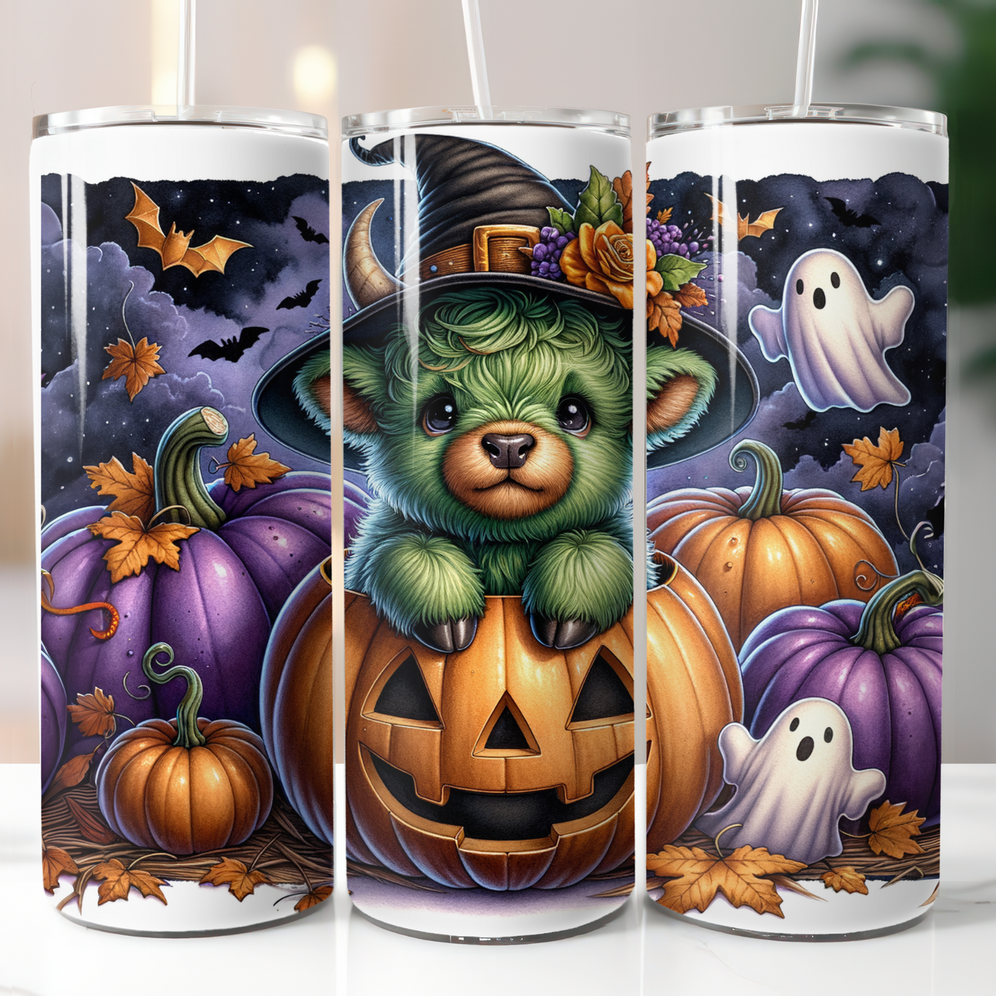 Halloween Green Highland Cow Ghosts, Sublimation Prints