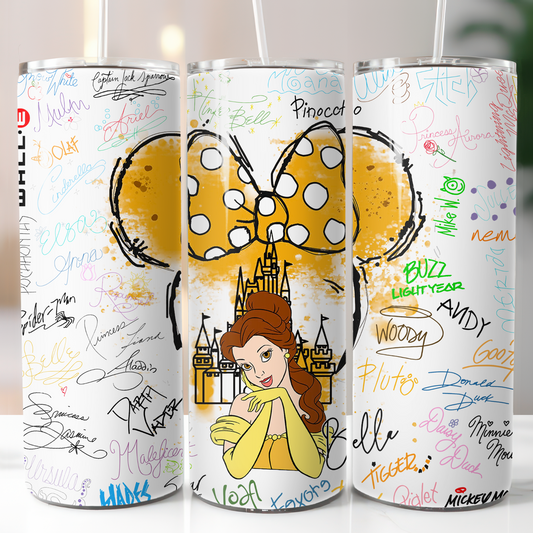 Disney Belle Autograph, Sublimation, Ready to Print, Ready To Press, Print Out Transfer, 20 oz, Skinny Tumbler Transfer, NOT A DIGITAL