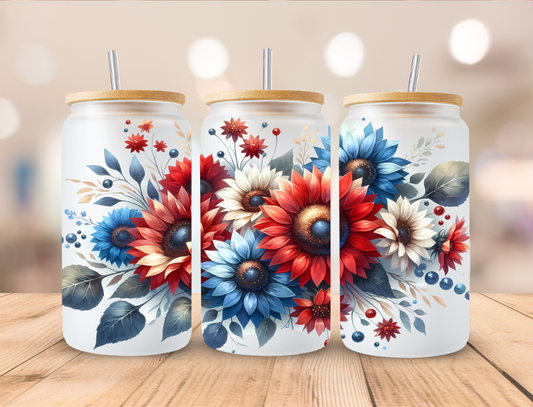 Red White Blue Floral Libbey Glass Transfer