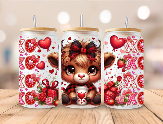 Highland Cow Valentine's Day Libbey Glass Transfer