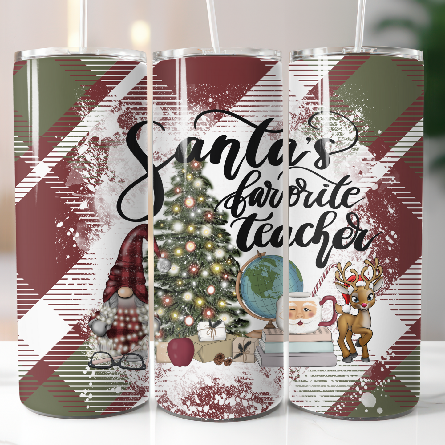 Santa's Favorite Teacher, Sublimation, Ready To Press, Print Out Transfer, 20 oz, Skinny Tumbler Transfer, NOT A DIGITAL