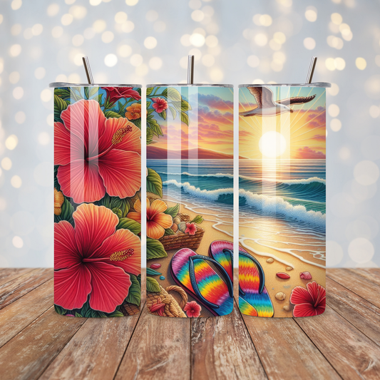 Palm Tree Red Hibiscus Lights Sublimation Transfer