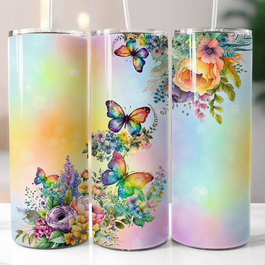 Colorful Floral Butterflies, Sublimation, Ready to Print, Ready To Press, Print Out Transfer, 20 oz, Skinny Tumbler Transfer, NOT A DIGITAL