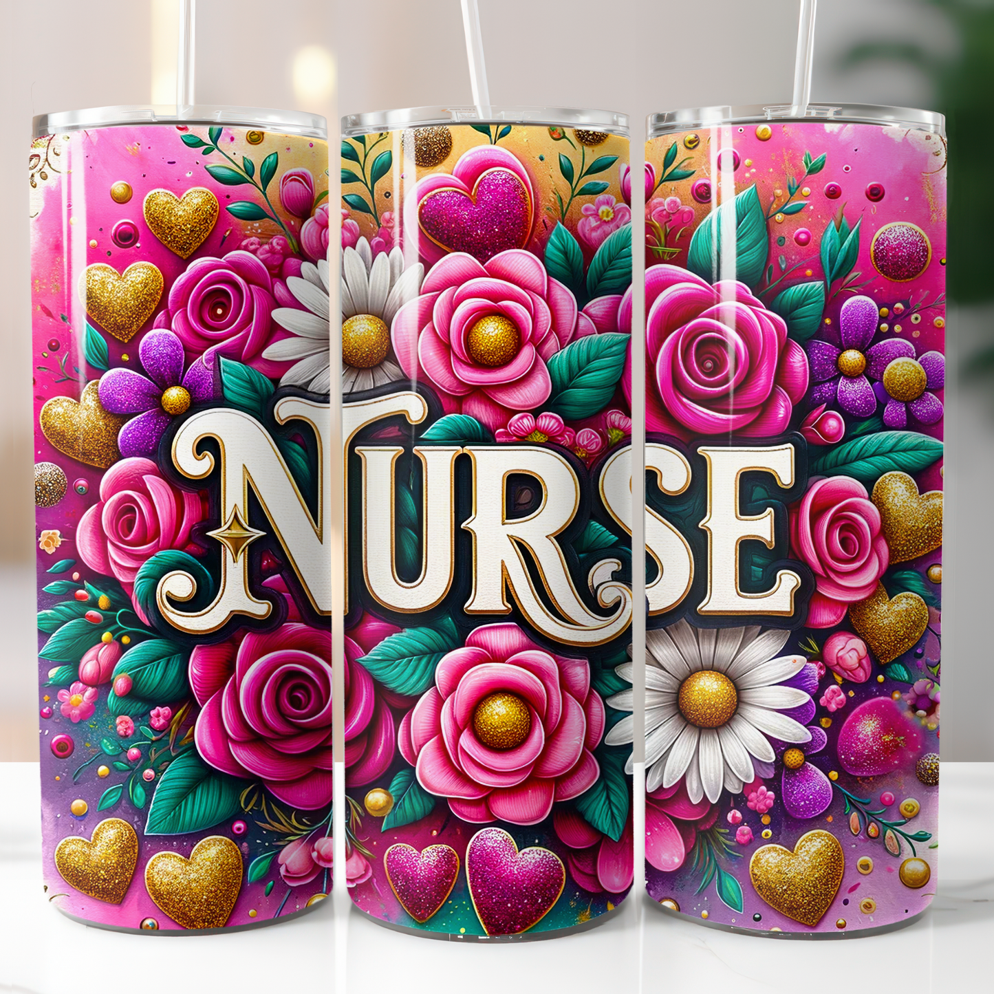 Nurse Pink Flowers, Sublimation Transfer