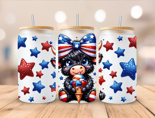 Ice Cream Highland Cow July 4th Libbey Glass Transfer