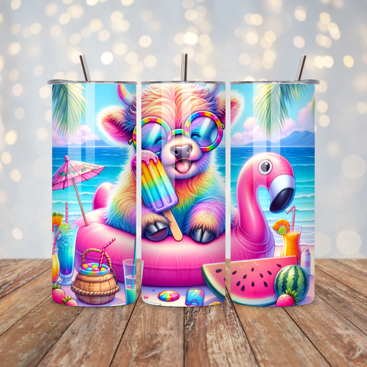 Pink Flamingo Highland Cow Sublimation Transfer