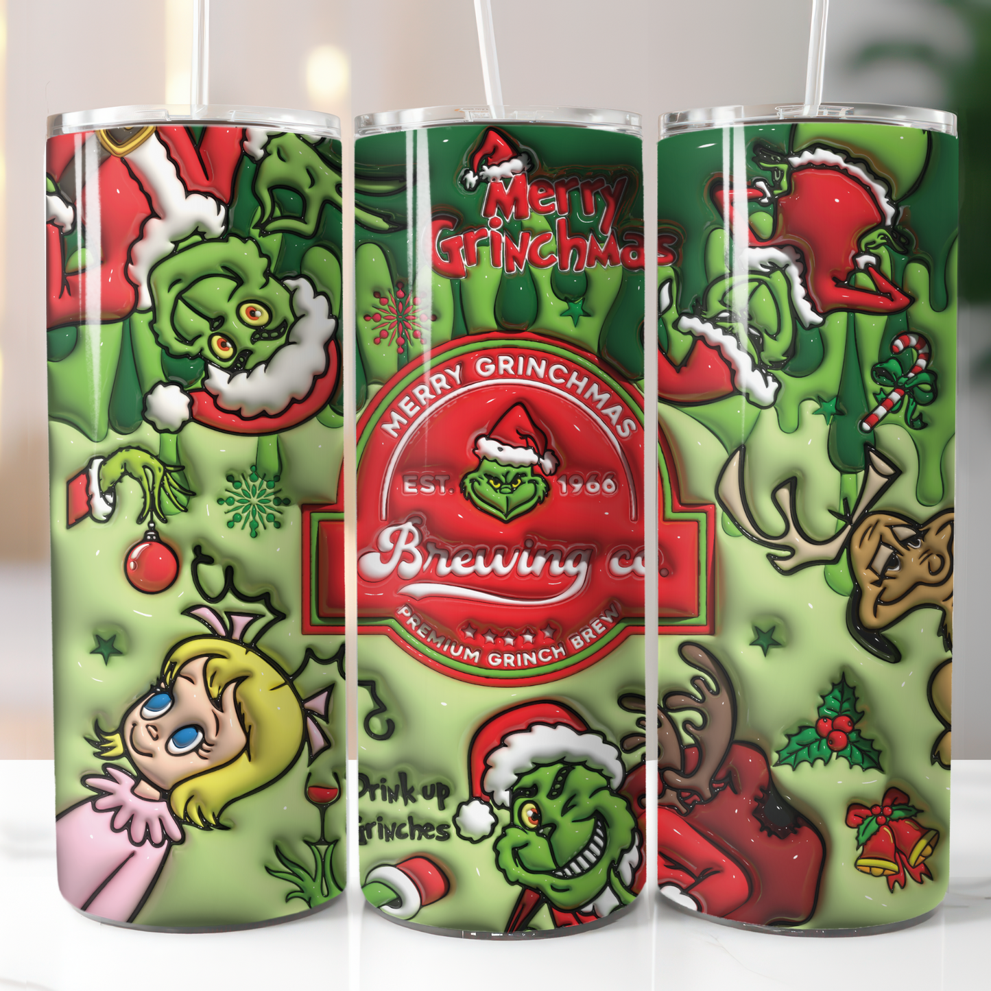 Grinch 3D Inflatable, Sublimation, Ready to Print, Ready To Press, Print Out Transfer, 20 oz, Skinny Tumbler Transfer, NOT A DIGITAL