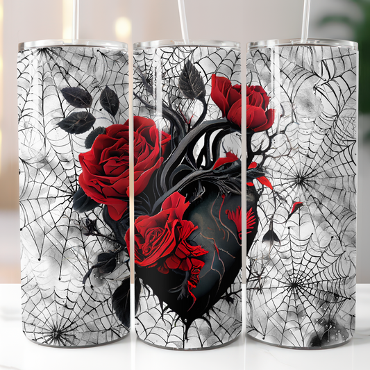 Red Roses Black Heart, Sublimation, Ready To Press, Print Out Transfer, 20 oz, Skinny Tumbler Transfer, NOT A DIGITAL