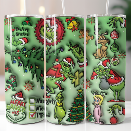 Grinch 3D Inflatable, Sublimation, Ready to Print, Ready To Press, Print Out Transfer, 20 oz, Skinny Tumbler Transfer, NOT A DIGITAL