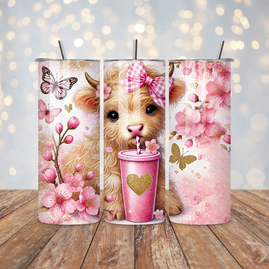 Japanese Blossoms Highland Cow Sublimation Transfer